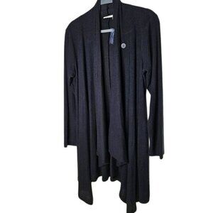 Logo Lounge Lori Goldstein Womens Black Ribbed Open Front Cardigan Sweater‎ S